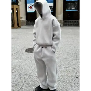 Men’s 2-Piece Polyester Tracksuit Set, Casual Hooded Sweatshirt, Solid Color, Long-Sleeve Hoodie with Pockets and Matching Pants, Slight Stretch, for Autumn/Winter