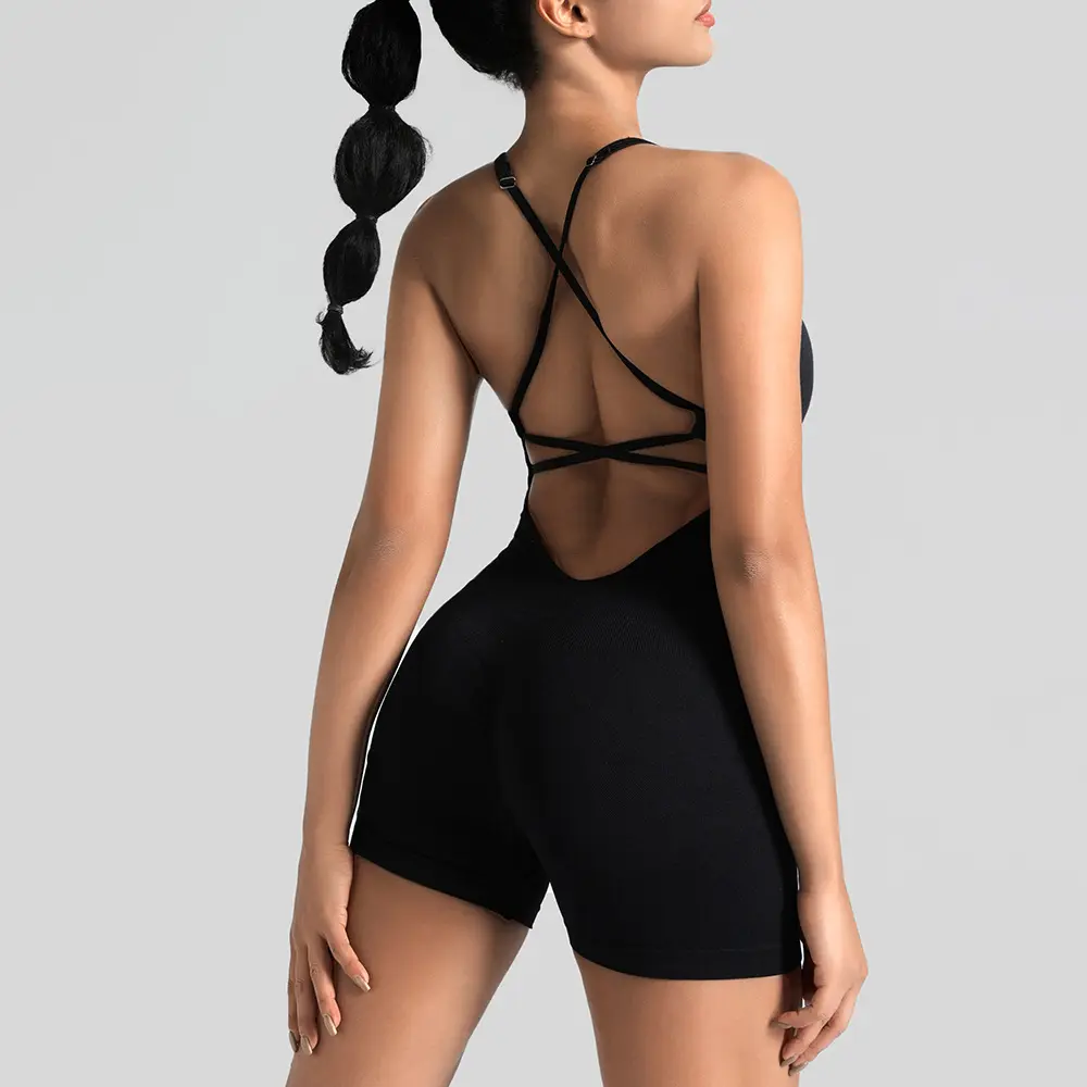 YF Soft Nylon Spandex Quick Dry Workout Onesie Multi Strappy Back Tummy Control Sculpting Fitness Bodysuit for Daily Loungewear & Pilates