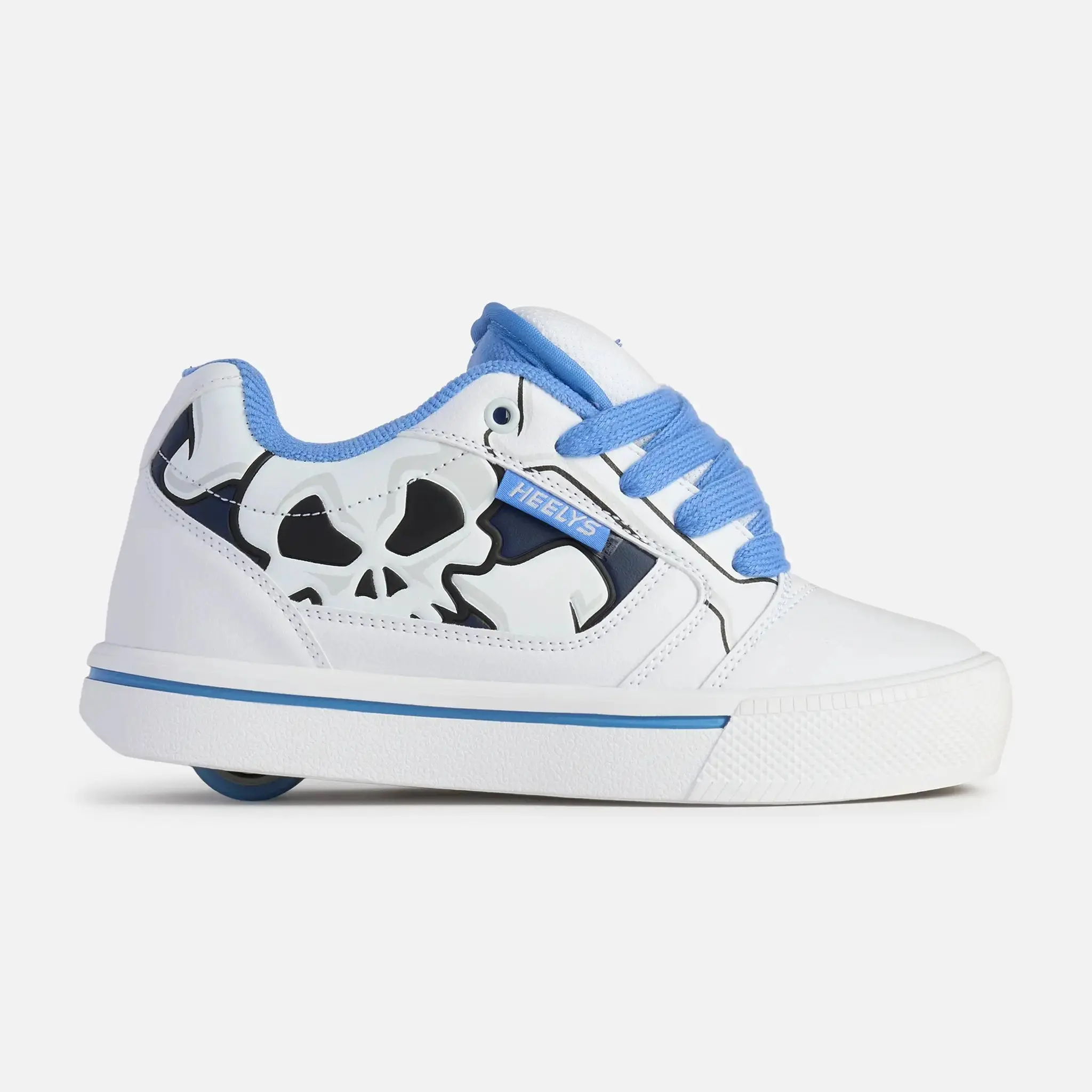 NEW Heelys Pro 25 OG Old School Thick Sole Lace Closure Rubber Walking Trainers - Skull Print Casual Shoes with Wheels, Athletic Footwear in Black, White, Blue