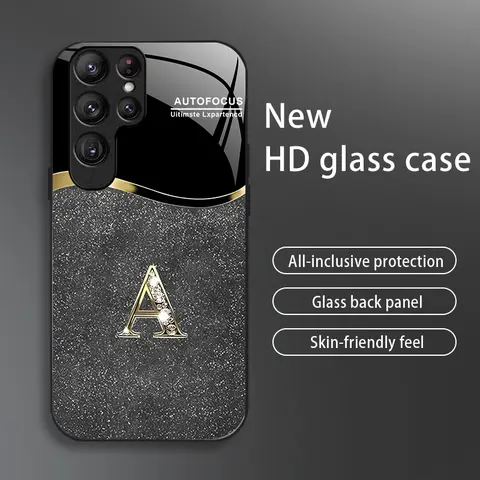 Galaxy S24 Ultra Mobile Phone Case, High-End Flashing Letter Glass Accessory, Business-Style Metal Paint Electroplated Cover, Affordable Anti-Fall Anti-Fingerprint Protection-888, Accessories