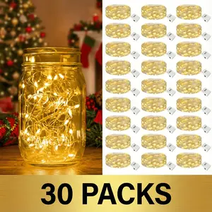 30pcs string lights battery powered, silver wire, 20 LED lamp beads, 6.5 feet flashing firefly star and moon string lights, suitable for DIY, weddings, parties, bedrooms, gardens, Christmas, Valentine's Day, flower arrangement decoration, warm white light