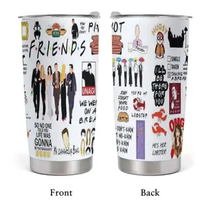 Friends Iconic Moments Tumbler 20oz, Stainless Steel Travel Cup with Lid, Funny Quote Collage, Full Cast Design, "I'll Be There For You" Artwork, Central Perk, Pivot, Unagi, 90s Sitcom Inspired, Perfect Gift for BFFs, Friends TV Show Fan Must-Have