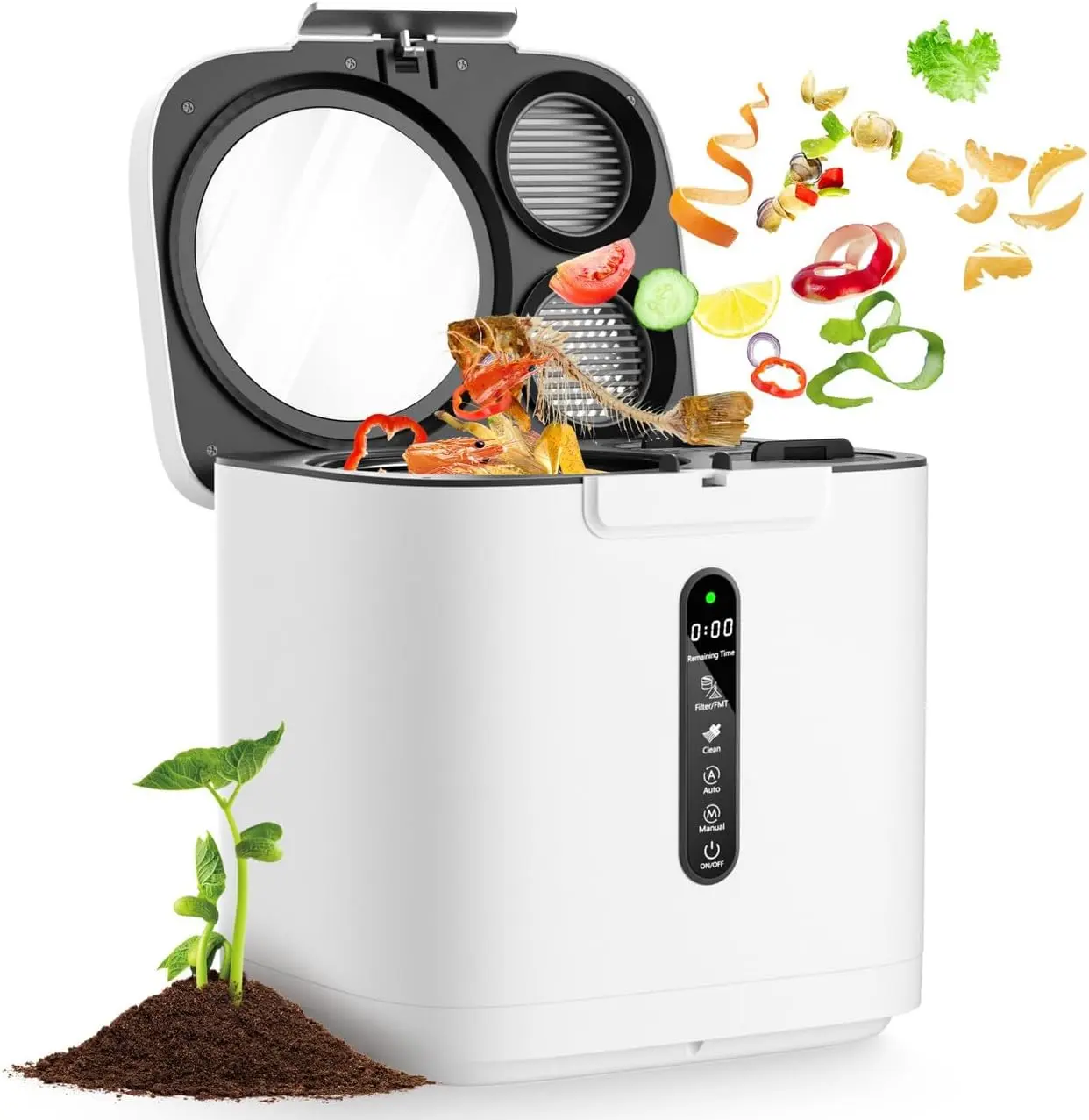 4L Electric Composter with Large Visible Window, Intelligent Kitchen Compost Bin for Odor-Free Waste Disposal, Eco-Friendly Electric Countertop Composter for Indoor Home & Apartment Use