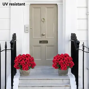 8 Pcs Artificial UV Resistant Geranium Hanging Plants, Realistic Silk Foliage Flowers, UV Resistant Weatherproof No Fade, Indoor Outdoor Fake Greenery Decor for Home Garden Patio Office Porch Balcony Wall Hanging Decoration, Red faux flowers