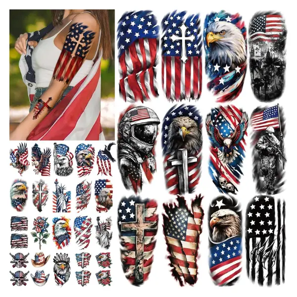 4th of July Temporary Tattoos – 77 Sheets USA Flag Waterproof Patriotic Tattoos, Red White & Blue Party Supplies for Independence Day, Memorial & Veterans Day