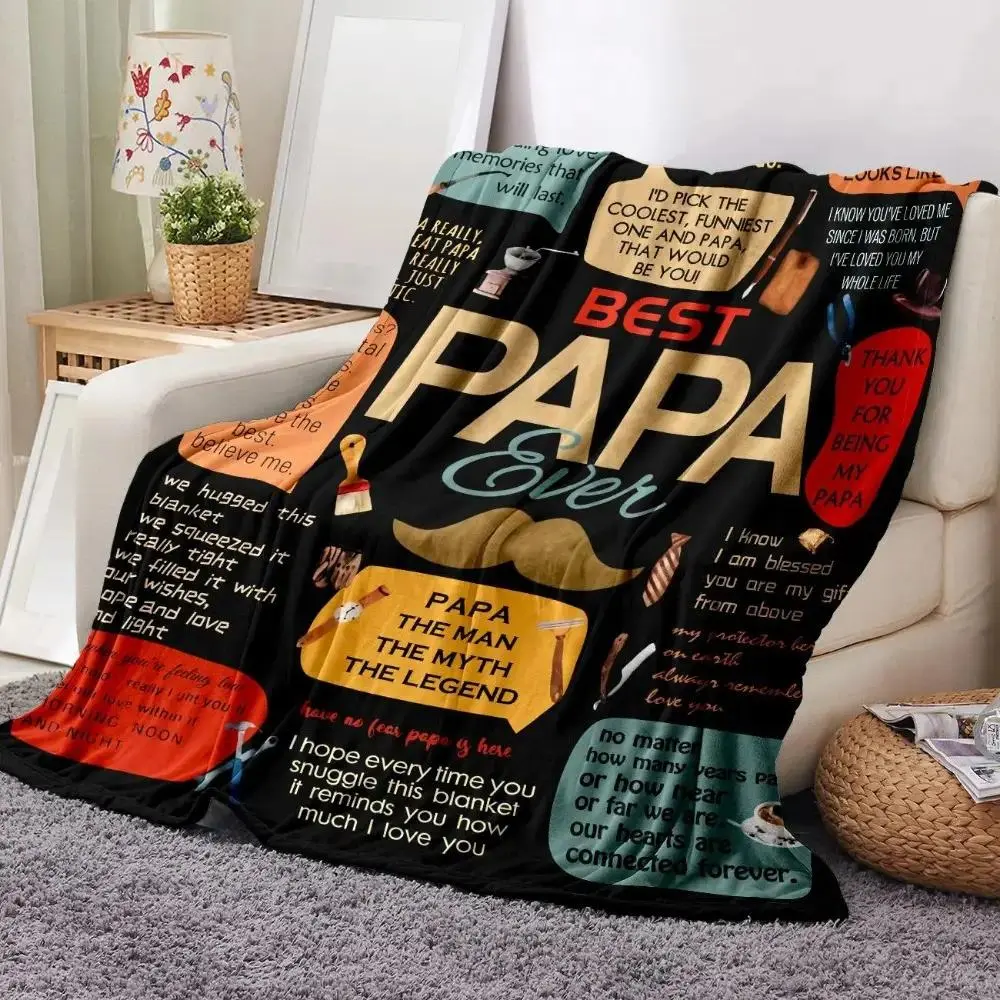 Papa Ever Letter Print Flannel Cozy Blanket Soft Funny Throw Blanket Cozy Lightweight Plush Portable Cover Blanket For Sofa,Warm Gift For Birthday,Christmas,Multiple Blanket