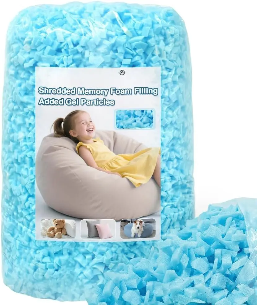 Shredded Memory  Filling 5lbs for Bean Bag Filler, Pillow Stuffing Cushion Arts Crafts Refill, Added Gel Particles,  Soft and  for Stuffing, Shape(Blue)
