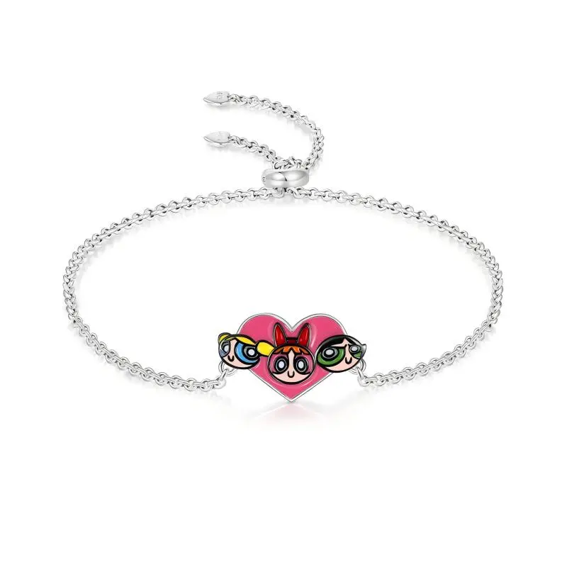 GNOCE Powerpuff Girls Cartoon Character Chain Bracelet with Powerpuff Charm - Easy to Wear, Pull On, Lightweight Costume Jewelry for Females, Casual Daily Accessory, Womens Gifts, Gifts For Girlfriend, Cute Girly Gifts