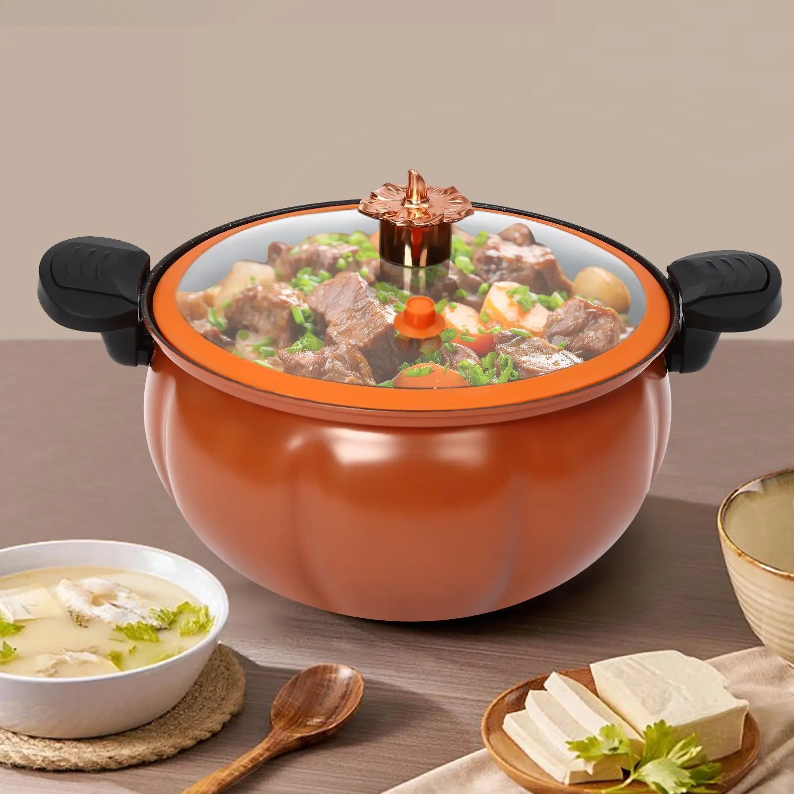 Micro-Pressure Cooker, Micro Pressure Cooking Pot, Pumpkin Shaped Pressure Cooking Pot, 8L Multi-Function Micro Pressure Cooking Pot for Home Kitchens (Orange) Enameled Cast Iron Cookware Set Non-Stick Ceramic