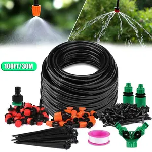 Cottagecore DIY 100ft Drip Irrigation System Eco-Friendly UV Tubing Adjustable Micro Sprinkler Automatic Hose For Greenhouse Raised Bed Patio Mist fathersdaygift