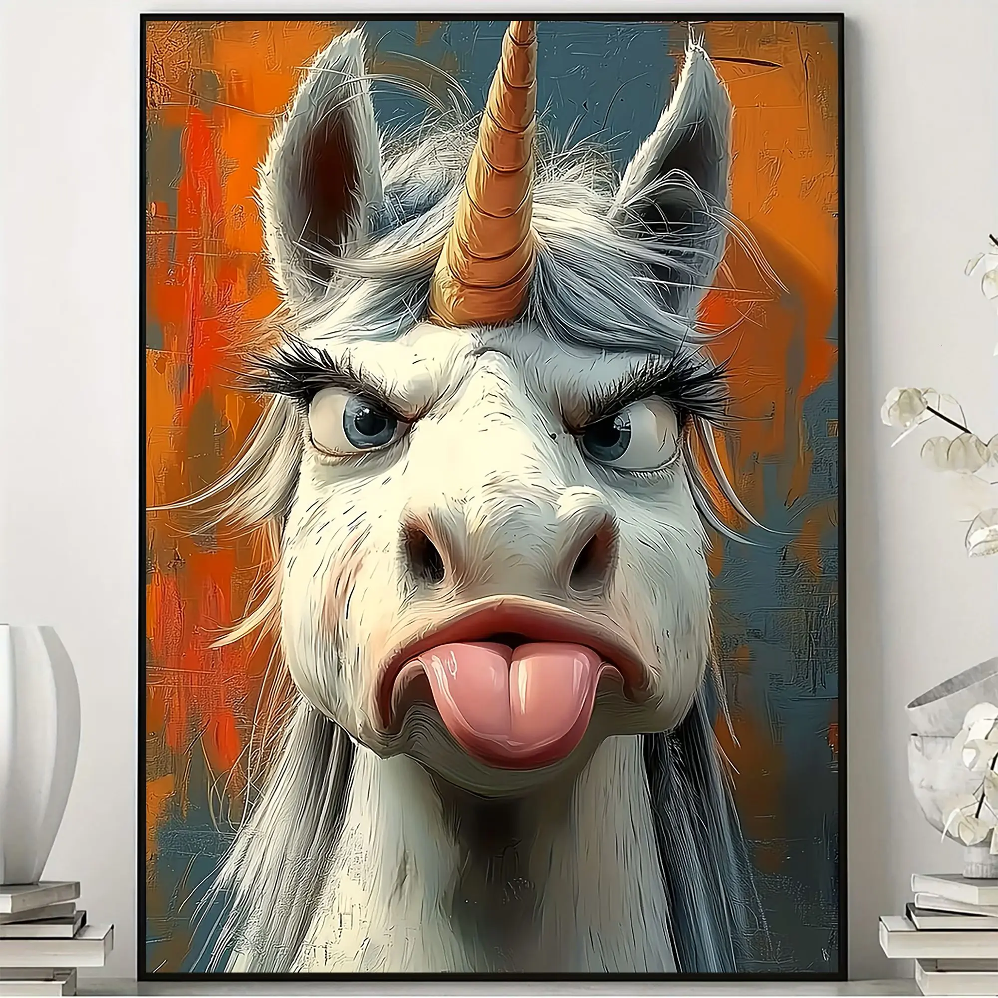 Funny Angry Unicorn Poster – Colorful Whimsical Fantasy Wall Art for Girls, Teens & Unicorn Lovers – Sassy Tongue-Out Animal Print for Bedroom, Playroom, Dorm, Office & Game Room Decor
