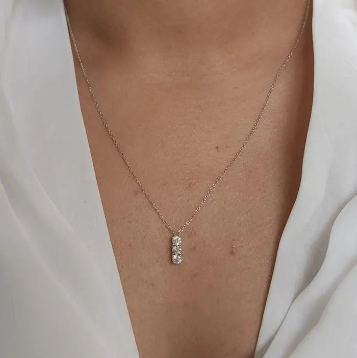 14Kt Gold 0.30 Ct 3 Stone Lab Grown Diamond Pendant Necklace