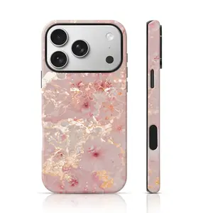Pink Gold Marble Burga Design Fashion Phone Case Double-Layer TPU Shockproof for iPhone 17 Pro Max/16 Pro Max /15Pro Max 15/14/13/12 & Samsung S26 /S25Ultra Fashion Phone Case