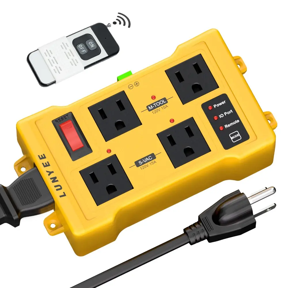 Automatic Vacuum Switch for Power Tools with Remote, 4-Outlet Tool Activated Vacuum Switch Dust Collector & Shop Vac Switch, Auto Switch for CNC Machine & Laser Engraver Synchronous Control
