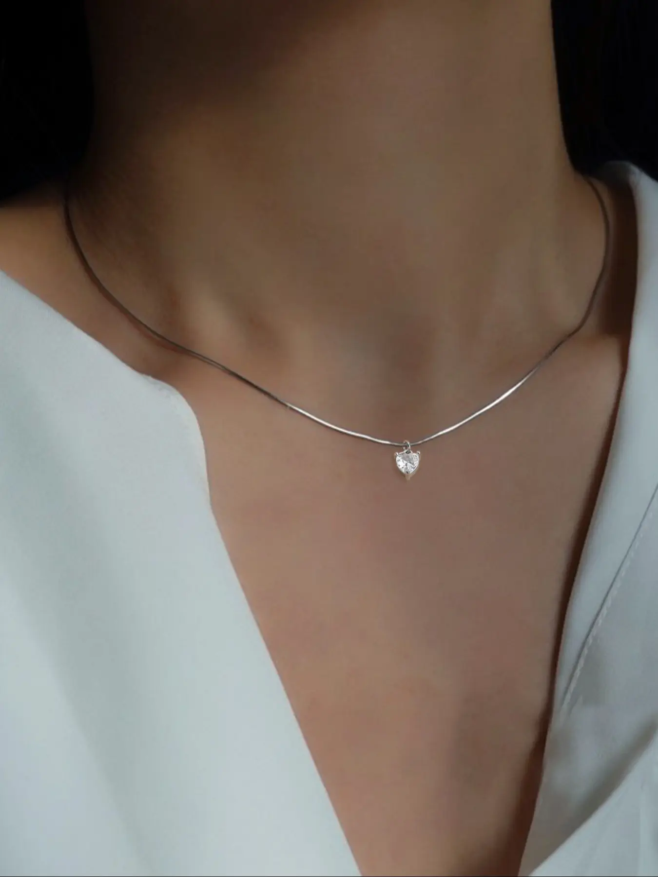 Stainless Steel Snake Chain Single Zircon Gemstone Necklace with Sparkling Artificial Zircon Pendant, Pendant Necklaces, Elegant Jewelry for Women, Perfect Gift Idea