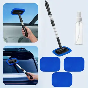 Windshield Cleaner, Microfiber Car Window Cleaner with 3 Reusable Washable Microfiber Pads and Extendable Handle Auto Inside Glass Wiper Kit