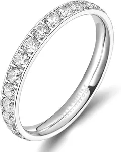 2mm Women Engagement Ring Cubic Zirconia Eternity Wedding Band Size 3-13.5