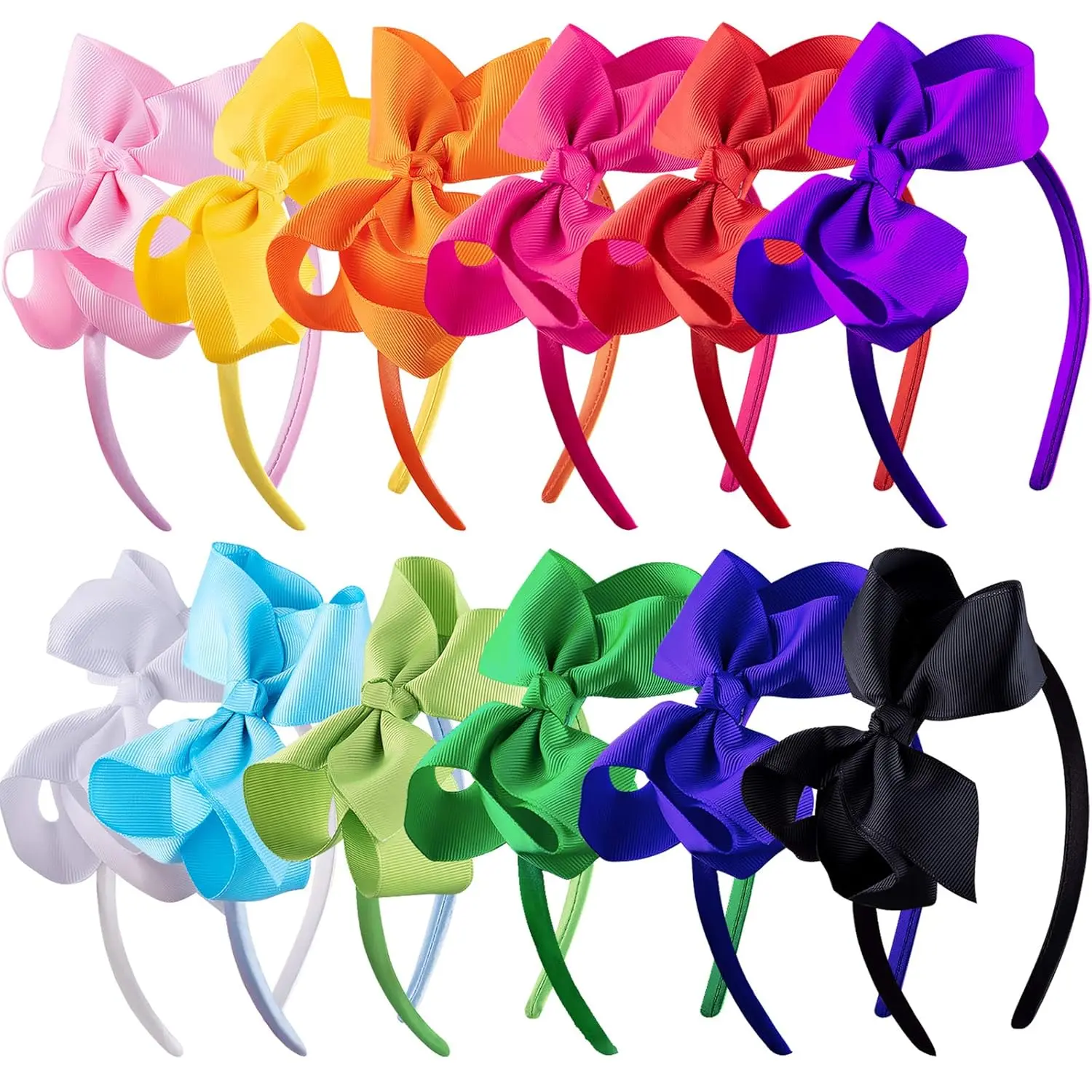 12 PCS Bow Headbands for Girls Headband with Ribbon Bow Boutique Grosgrain Headbands, 12 Colors