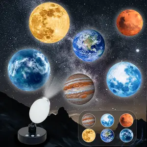 Planet projection lamp, 6 planets picture replacement, USB charging night light, 360 degree rotation, moon earth mercury mars saturn, room decoration Decorative Design night  light