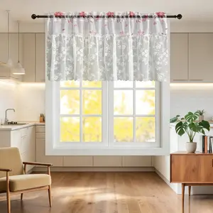 Spliced lace curtain valance, short curtain valance, vintage cream-colored sheer curtain valance, suitable for above the kitchen sink, half window, bathroom decoration, rod pocket style, single panel