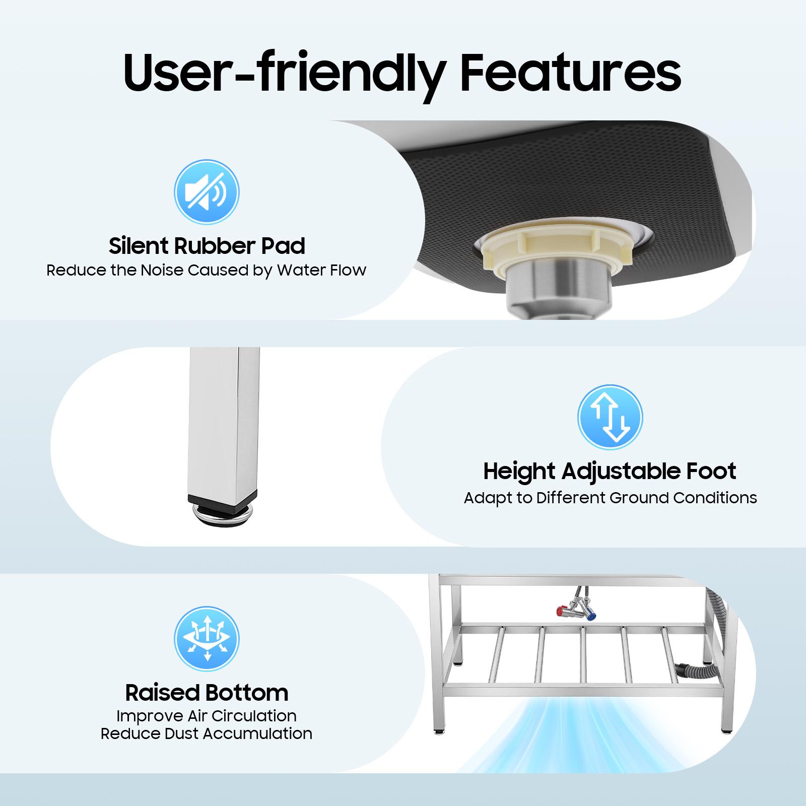 Freestanding Stainless Steel Sink with Faucet for Kitchen Outdoor Bar Cafe