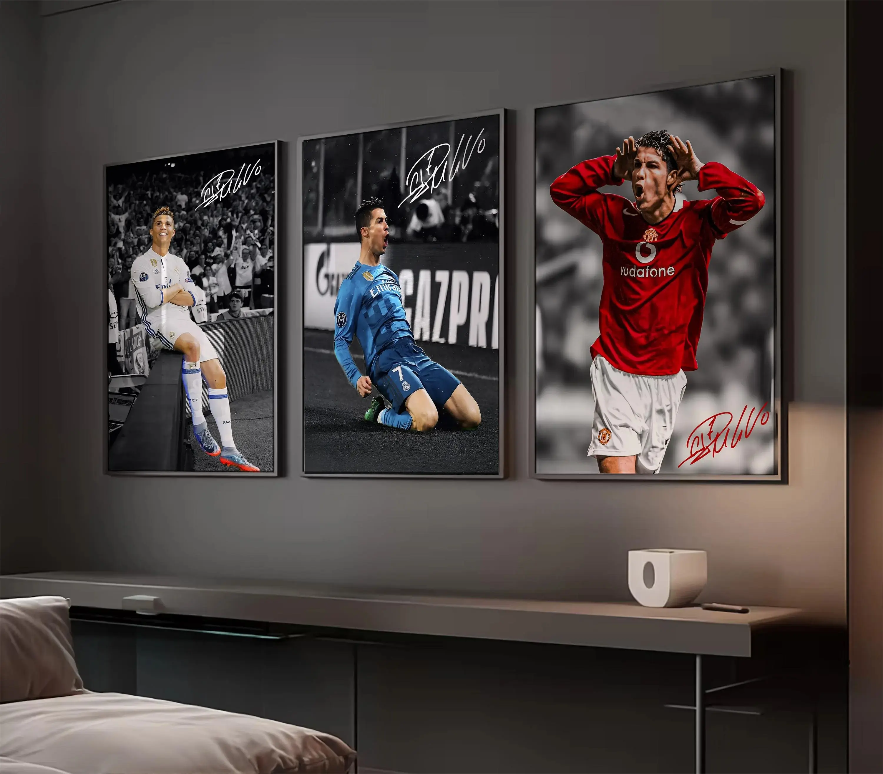 3-Piece CR Signed Football Poster Set - Soccer Room Wall Art Decor Bundle for Home Decor