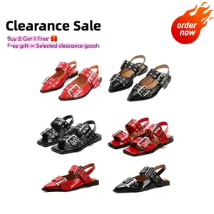 Clearance Sale Women Slingback Flat Pumps Ballerina Shoes Pointed Toe Buckle Shoes Wide Welt Buckle Comfortable Casual Dress Slip-on Shoes Footwear Girl Elegant Wide Feet Sandals Spring Summer Autumn metallic strap