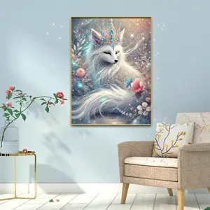 Fox-Patterned 5D DIY Diamond Painting Landscape Diamond Embroidery Kit, Full-Circle Rhinestone DIY Home Decor Canvas, High-Definition Oil Painting, Waterproof, Even Texture, Perfect Decorative Gift