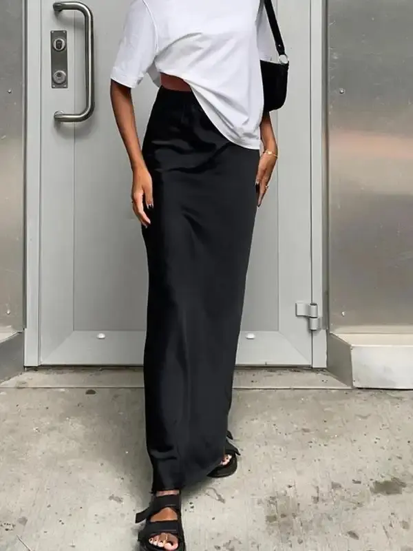 Women's Solid Color Satin Skirt, Fashion Long Skirt for Daily Wear, Women Skirt Clothing for Summer