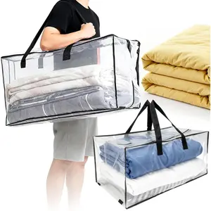 Extra Large Moving Bags - Heavy Duty Clear Tote Bag for Storage and Organization with Smooth Zipper and Strong Handle Home Moving Supplies College Dorm Essentials for Girls and Guys 1PCS