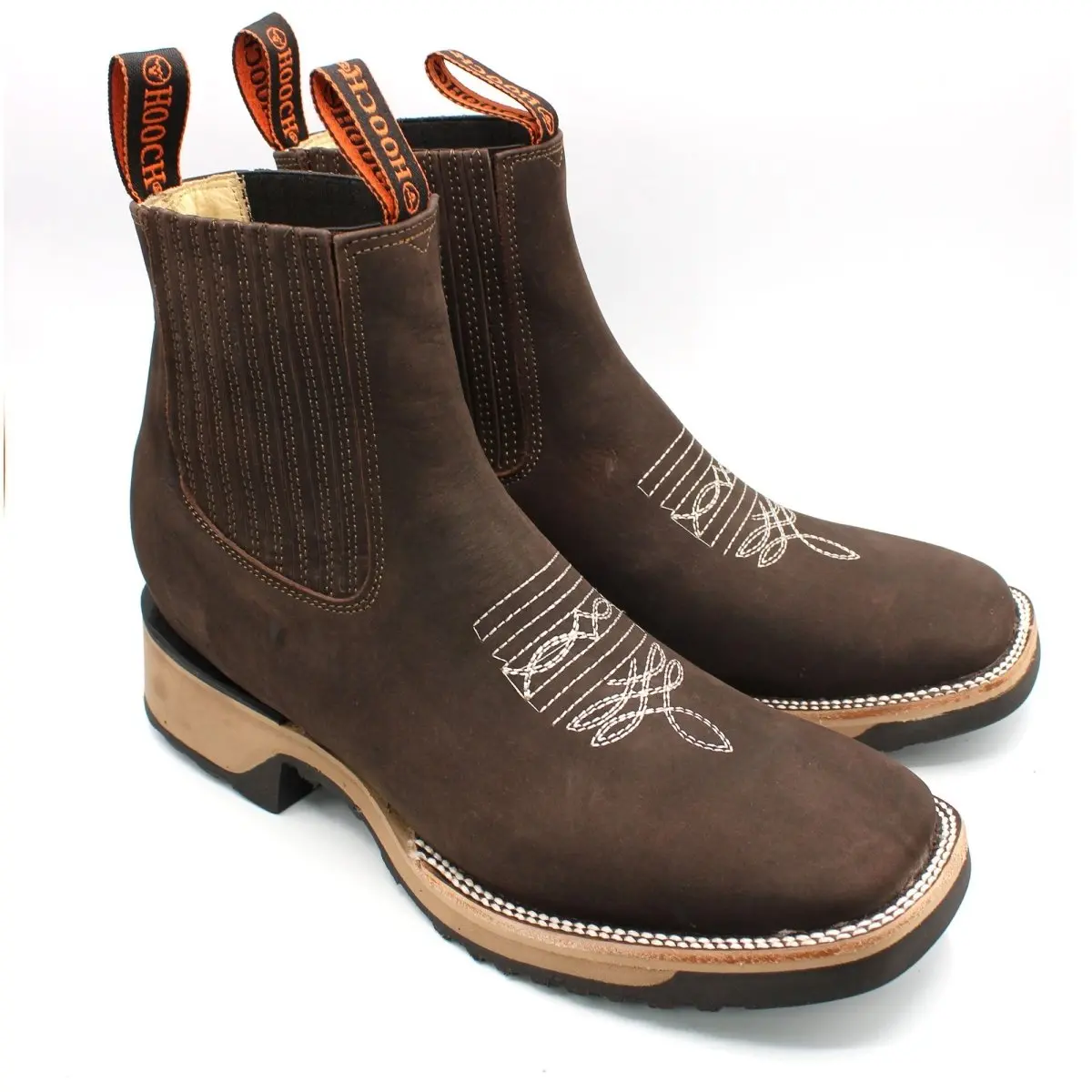 Botines de Piel Original Punta Amplia Cuadrada Color Cafe Chocolate - Hooch Boots