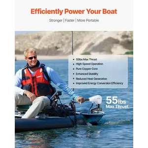 VEVOR Electric Trolling Motor, Transom Mounted Outboard Boat Motors 12V 55lbs Thrust, 8-Speed Electric Boat Engine w/ Battery Indicator, for Kayaks, Fishing Boats on Freshwater/Saltwater, 30-In Shaft