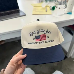Land of the Free Home of the Cowboy Embroidered Trucker Hat, Retro Trucker Hat, Two Color Trucker