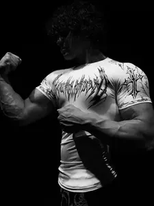 Men's Slim-Fit Short Sleeve T-Shirt, All over Print, Sporty Style, Streetwear, Fitness, Outdoor Cycling, Running, Fashion Casual Top
