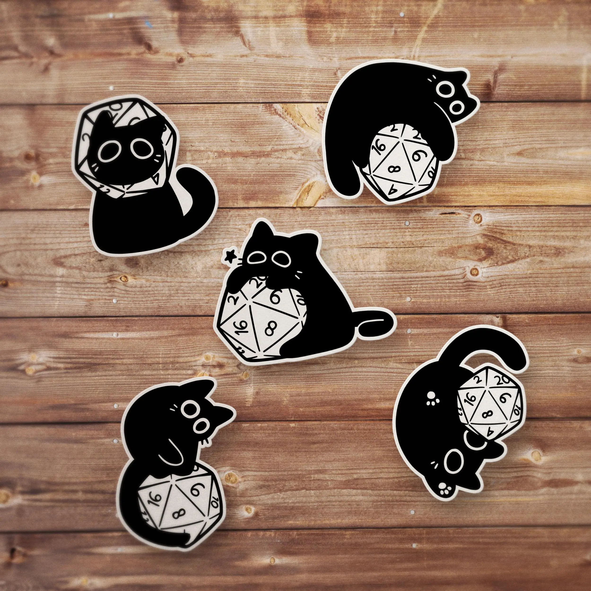 5pcs Black Cat D20 Sticker Pack, Dungeons And Dragons, DND Gift, DM Gift, Dungeon Master, D20 Dice Sticker, RPG Sticker, Tabletop Gaming