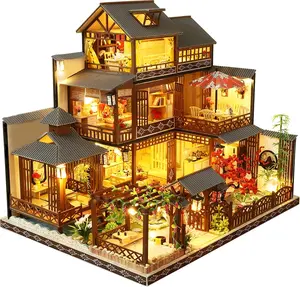 Spilay DIY Dollhouse Miniature with Wooden Furniture,DIY Dollhouse Kit Big Japanese Courtyard Model with LED & Music Box,1:24 Scale Creative Room Gift Idea for Adult Friend Lover (Yaquan Courtyard)