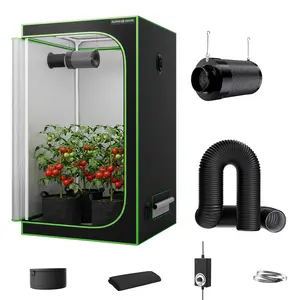 ALPHAGROW 2x2 2x4 4x4 Grow Tent Kit, 1680D Heavy Duty, 4" 215CFM 5000 RPM High Speed Inline Fan & Filter, Matte Black Ducting, Air Filtration for Mushroom Cultivation, Hydroponics, Professional Indoor Gardening Grow Box System, Multi-Size