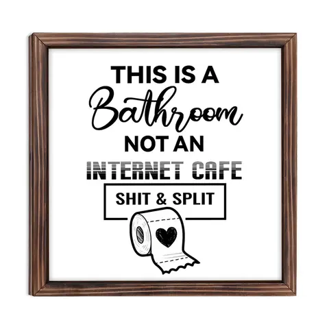 Heart-Shaped Toilet Paper Roll Wooden Frame Wall Art Decor, 20x20 Cm Restroom Bathroom Decoration with Adhesive Tape Included, Bathroom Decor Supplies