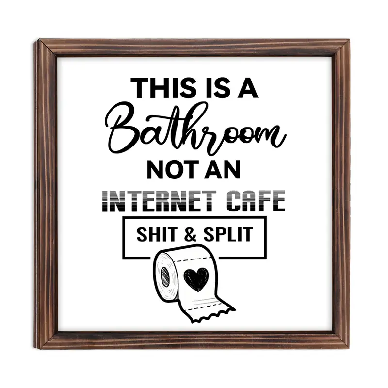 Heart-Shaped Toilet Paper Roll Wooden Frame Wall Art Decor, 20x20 Cm Restroom Bathroom Decoration with Adhesive Tape Included, Bathroom Decor Supplies