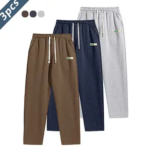 Men's Three-Piece Set Solid Color Drawstring Waist Pants Non-Cotton Polyester Fiber Casual Comfortable Loose Fit Autumn Trousers Everyday Street Style Casual Cut Men's Pants Men's Socks Regular Pants Men's Sweatpants Men's