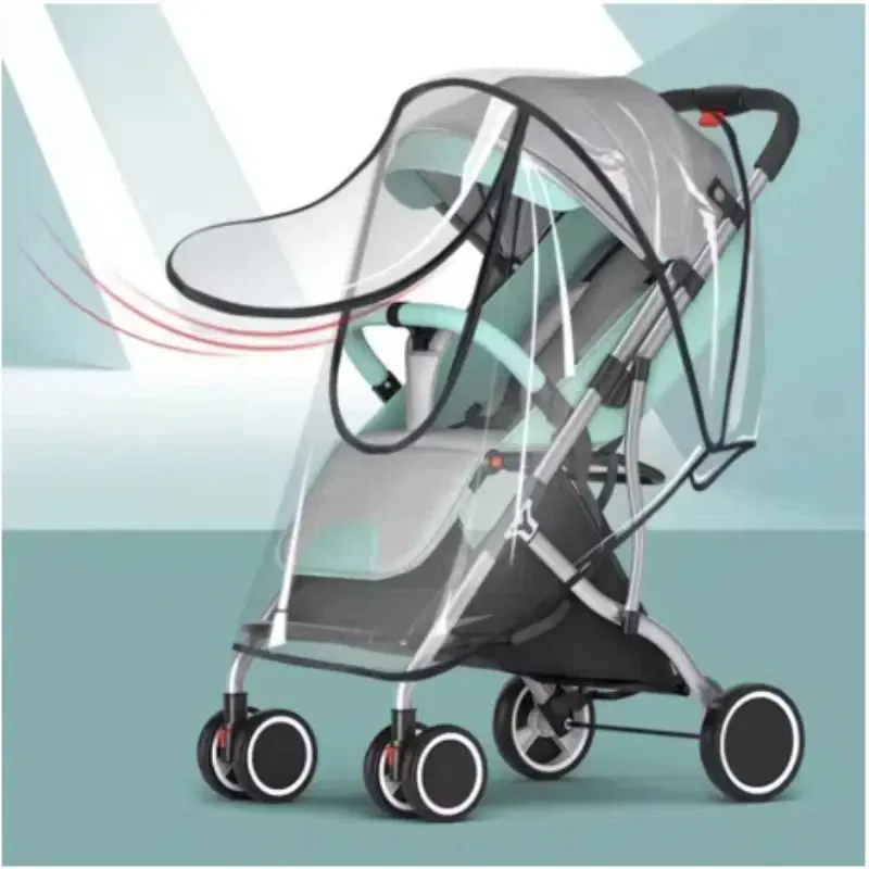 Universal Waterproof Transparent PVC Stroller Rain Cover - Lightweight, Anti-Fouling, Breathable, Dustproof All-Seasons EVA Raincover Travel Accessory with Open-Zip Design for Strollers