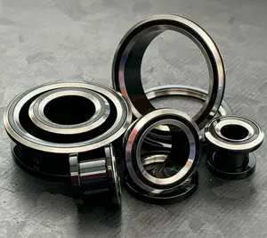 PAIR Black and Silver Rim Screw Fit Tunnels Ear Plugs Earlet Rimmed Gauges