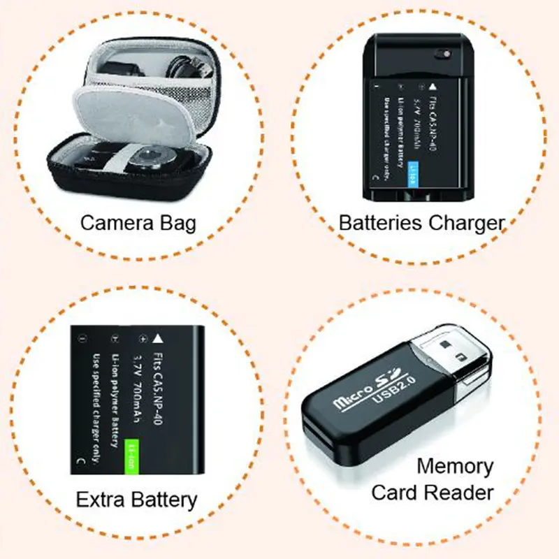 CAMKORY Photography Accessory Set – Rechargeable Battery, Charger, Carrying Bag, SD Card Reader (️ NOT Compatible with All Models – Please Message Us to Verify Before Ordering)