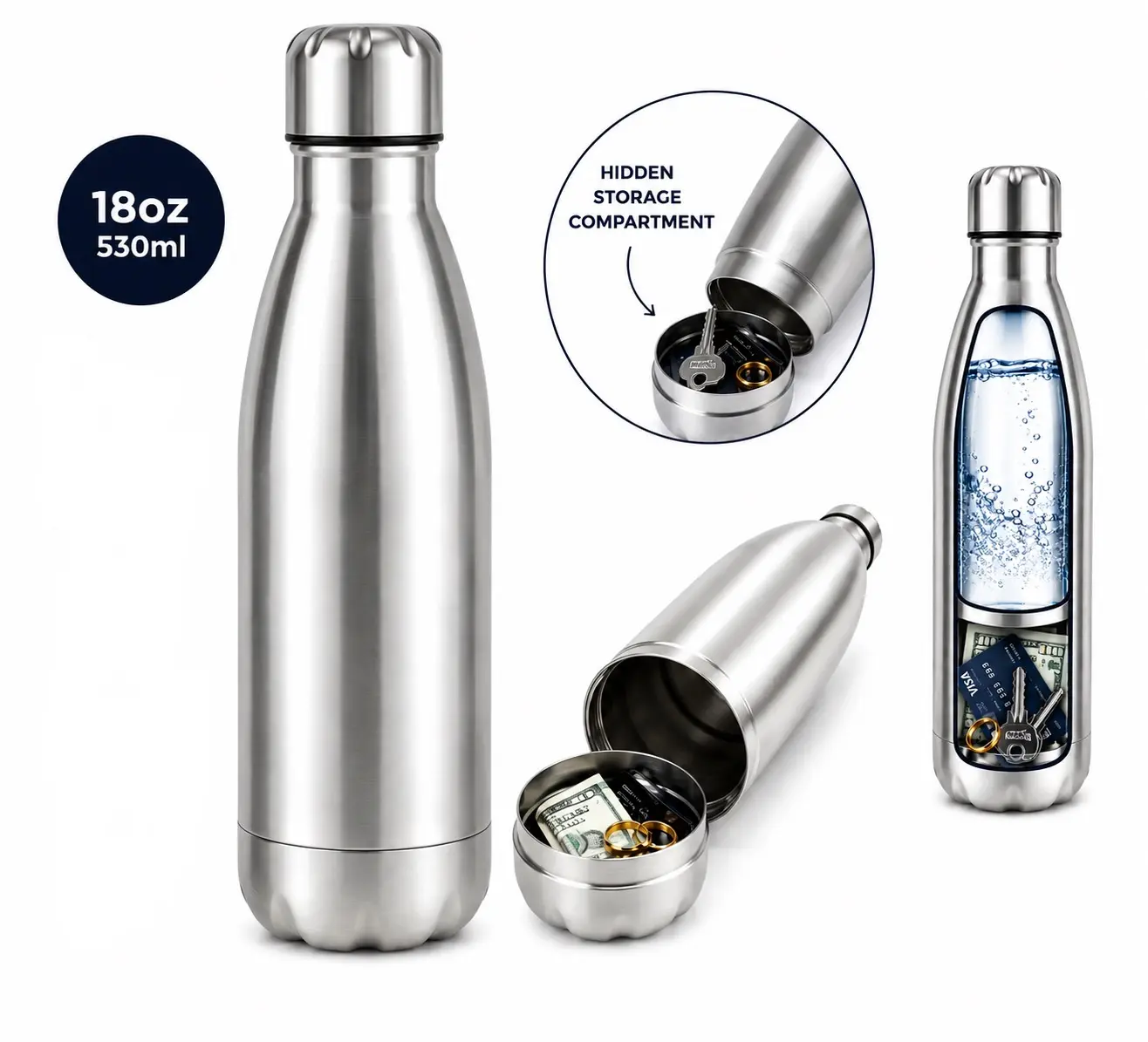 750ml Water Diversion Bottle, Portable Water Bottle, Secret Pill Storage Organizer, Safe Hidden Spot for Storing Money Suitable for Outdoor Use, Perfect Gift Idea Insulated Magnetic Stainless Steel Water Bottle