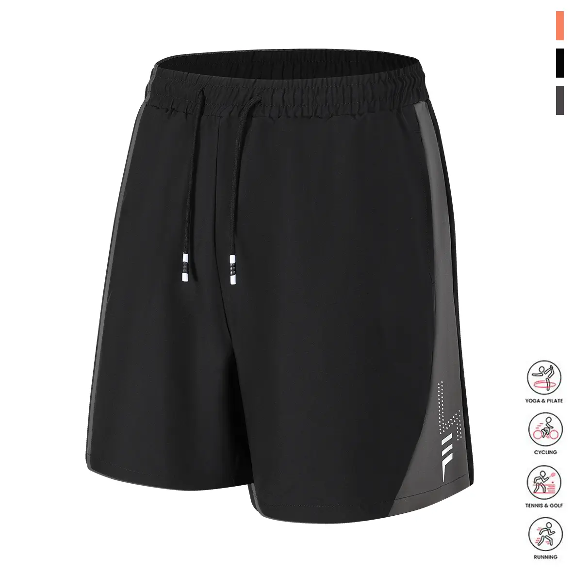 Men’s summer color-block athletic shorts, knee-length with a drawstring elastic waistband—lightweight, breathable, loose yet durable; suitable for gym workouts, running, outdoor training, and everyday casual wear.