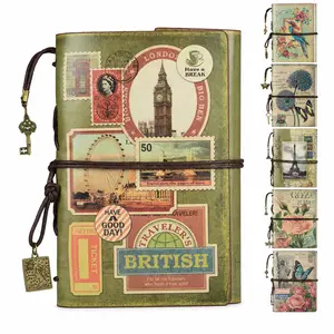 OMEYA Vintage A6 Leather Journal Notebook, Refillable Loose Leaf Notebook with 180 Blank Pages, Zipper Pocket & Card Holder, Travel Diary Planner for Women Men