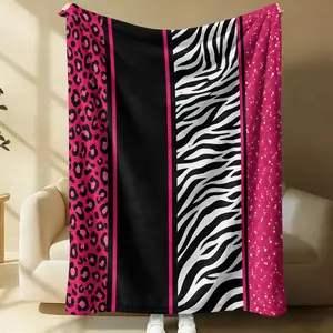 Hot Girl Color Block Splicing Print Flannel Blanket, Hot Pink Leopard, Pure Black, Black-White Zebra Pattern, Soft Warm Lightweight, Sofa Bed Decor Office Nap Throw Travel Camping Cover, Gift Choice