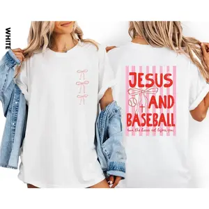 2 Sides Jesus and Baseball Shirt, Game Day Shirt, Christian Baseball Coquette Shirt, Baseball Mom Shirt, Trendy Preppy Christian Graphic, Unisex Shirt