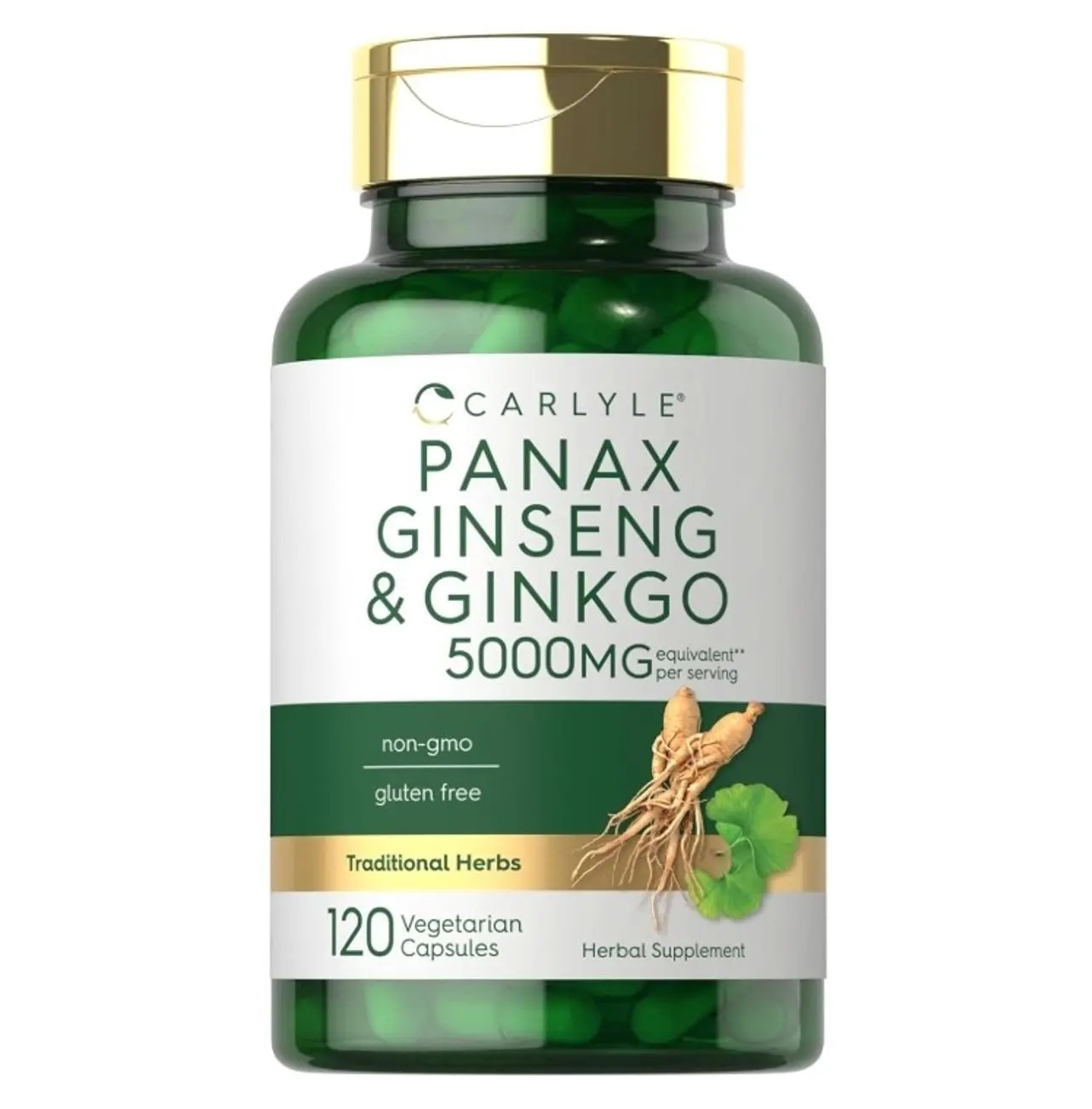 Panax Ginseng & Ginkgo | 120 Vegetarian Capsules | Non-GMO & Gluten Free Supplement