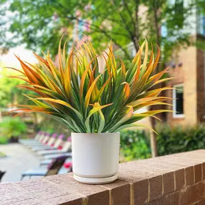 Set Of 6 UV-Resistant Artificial Grass Fake Plants 17.3in Tall Outdoor/Indoor Plastic Greenery with Red Green Foliage - Iron Wire Stems,for Hanging Planters,Garden,Patio,Porch Decor, Artificial Outdoor Plants fall home